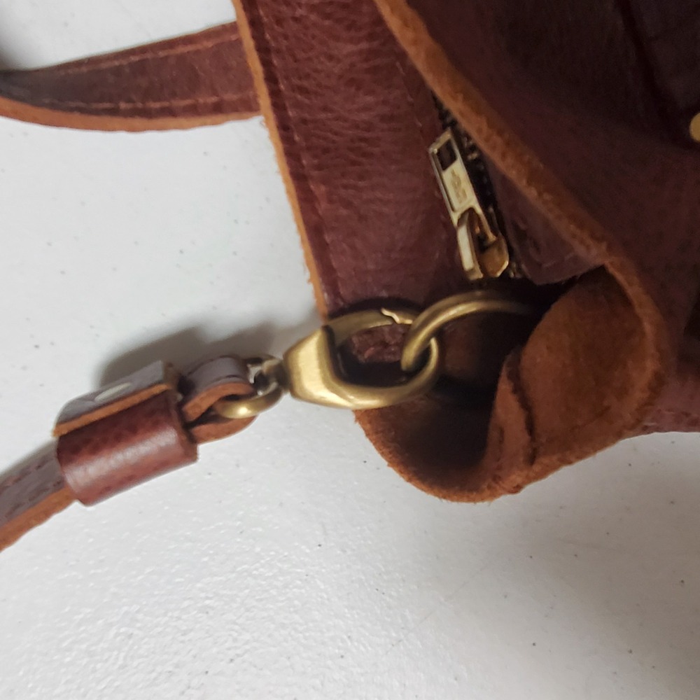 Portland Leather Goods Womens Leather Mini Crossbody Tote Brown Adjustable Zip - Picture 16 of 16